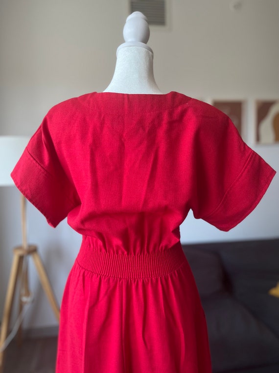 vintage 80s Worthington a-line red dress with whi… - image 4
