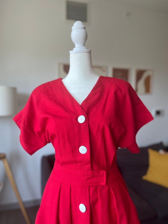 vintage 80s Worthington a-line red dress with whi… - image 2