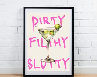 Dirty Martini Watercolor Art Print | Bart Cart Decor| Funny Kitchen Art | Digital Download| Edgy Girly Cocktail Wall Print