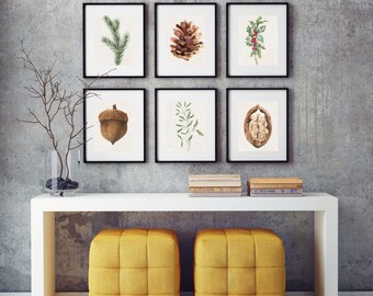 Winter botanical art prints bundle of 6, vintage style nature wall art, mix and match, gallery wall, DIGITAL DOWNLOAD