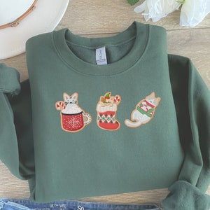 Gingerbread Cat Christmas Cookies Unisex Crewneck Sweatshirt | Cat Lover Gift | Ugly Christmas Sweater |Holiday Baking Shirt|Stocking Filler