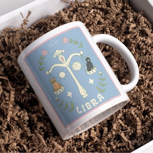 Libra Cat Zodiac Sign Mug | 11oz Ceramic Mug | Cat Lover Gift | Zodiac Gift | Astrology Lover | Libra Mom Gift | Libra Birthday | Zodiac Mug