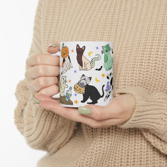 Halloween Cat Mug | 11oz Ceramic Mug | Halloween Ceramics | Spooky Halloween Cat Mug | Funny Cats Gifts | Cat Lover Gifts | Cat Mom | Spooky