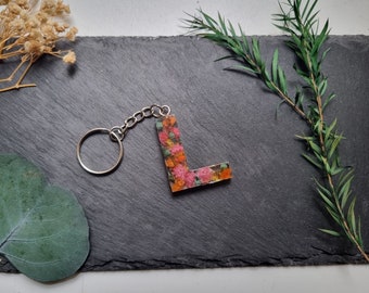 Resin keychain with dried flowers | Letter Pendant L |Keyring | Resin pendant letter gift idea birthday