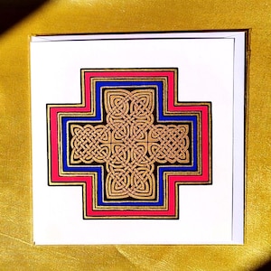 Keltische knoop wenskaart Lindisfarne evangeliën middeleeuws verlicht manuscript - vroegmiddeleeuwse kunst goud verfraaid illustratie Art Print