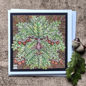Green Man Oak King Originele illustratie wenskaart heidense Britse mythologie Europese folklore Art Print handgemaakte kaart
