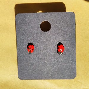 Ladybird Ladybug Tiny Stud Earrings - Handmade Polymer Clay and Stainless Steel Red and Black Coccinella septempunctata Insect Jewellery