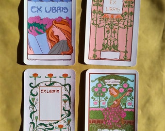 Pegatinas Ex Libris Art Nouveau: Regalos con forma de ex libris para amantes de los libros
