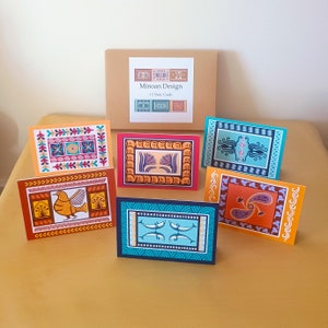 Minoische Kunst Mini Grußkarten Karte Einzeln oder Multi-Pack Set - Illustrationen minoischer und kykladischer Kunstmuster