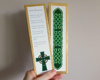 Irish Blessing Bookmark: Celtic Cross & Knot Art, Gold Ink Detail