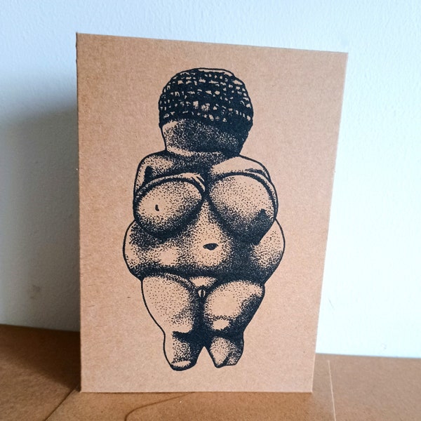 Stone Age Art - Venus Figurine - Venus of Willendorf - Original Drawing - A6 Greetings Card - Palaeolithic- Archaeology - Ancient Art