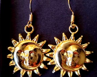 Sun and Moon 1990s Style Gold Plated Earrings