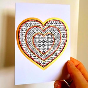 Tudor Elizabethan Blackwork Heart Illustration Greetings Card: Engagement - Wedding - Anniversary - Valentine's Day