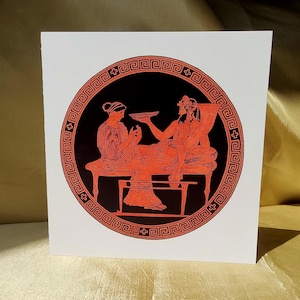 Griekse mythologie wenskaart - illustratie van Kylix afbeelding van Persephone en Hades - rood figuur aardewerk oude Griekenland Art Print kaart