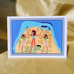 Carte de voeux impression d'art de l'Égypte ancienne - Déesse du ciel, dieux écrous Shu et papyrus Geb Greenfield, art historique, cadeau de la mythologie de l'Égypte ancienne