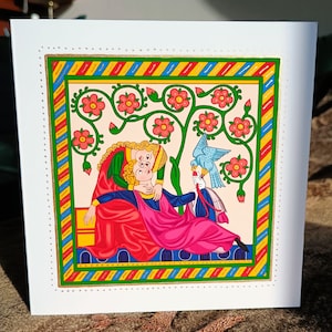 Biglietto d'auguri d'arte medievale per fidanzamento / matrimonio / anniversario / San Valentino - Illustrazione di amanti medievali Codice Manesse