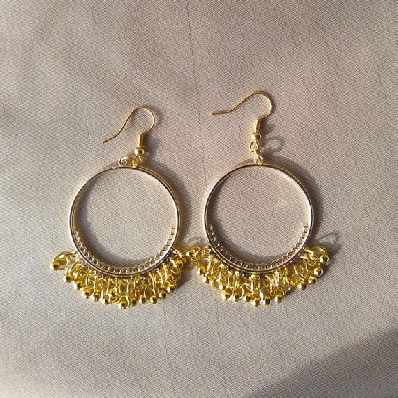 Ancient Roman Style Gold Plated Chandelier Hoop Earrings - Greco Roman Inspired Historic Jewellery