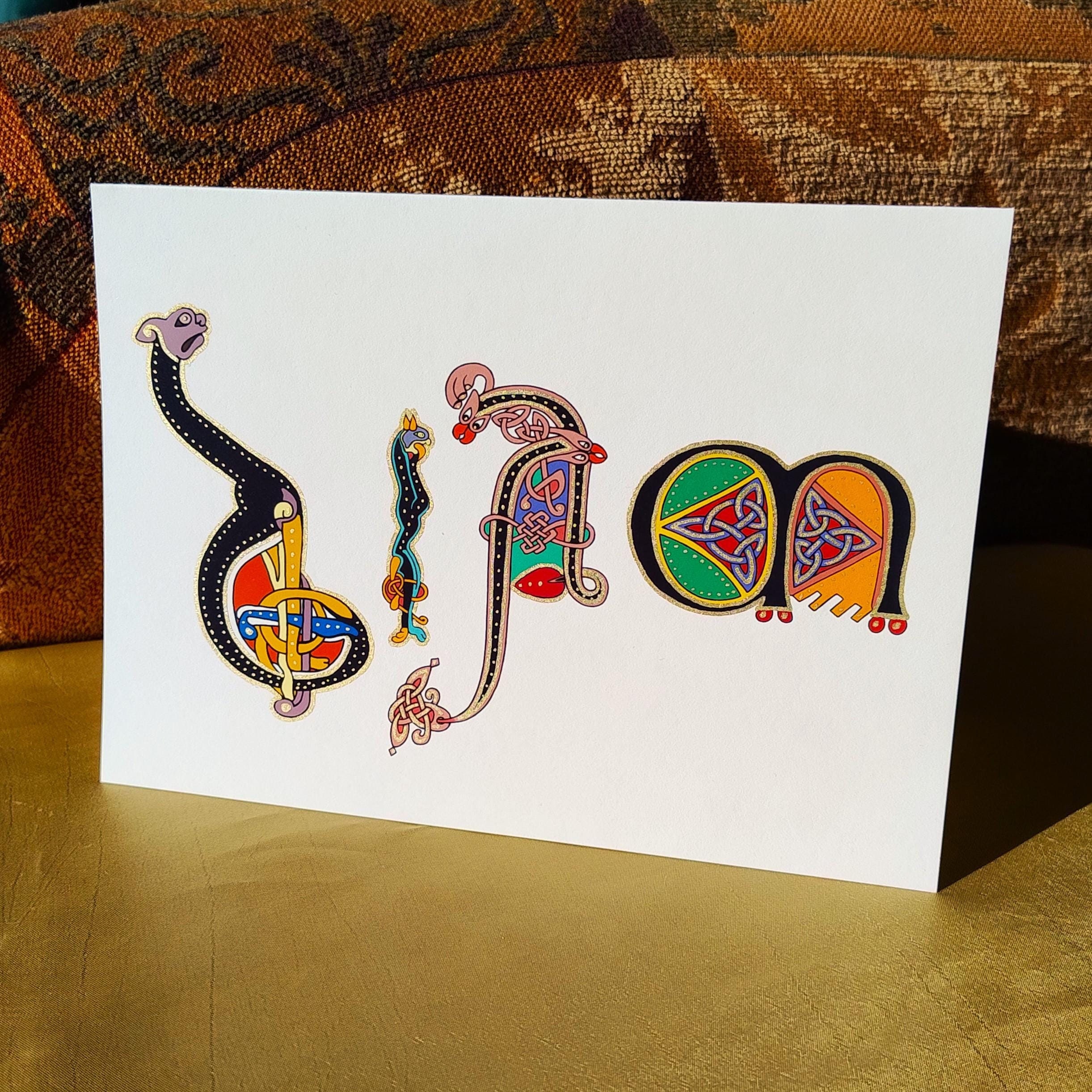 Book of Kells Medieval Lettering Personalised Name Art Print or ...