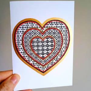 Cartão de felicitações com ilustração de coração em estilo elizabetano Tudor Blackwork - Noivado - Casamento - Aniversário - Cartão de Dia dos Namorados - Amor - Feito à mão