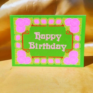 Art Nouveau Style Birthday Card, Floral Pattern, Late 1800s, Early 1900s Design, Edwardian Aesthetic