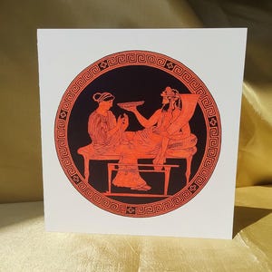 Griechische Mythologie Grüße Karte - Illustration von Kylix Bildnis der Persephone und des Hades - Rote Figur Keramik Antike Griechenland Kunstdruck Karte