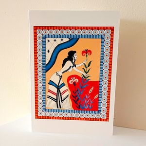 Minoische Kunst - A6 Grußkarte - Illustration Wandmalerei aus Thera, Akrotiri (Santorini) - Antikes Griechenland