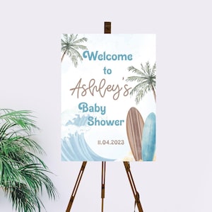 Editable Baby on Board Baby Shower Sign, Welcome Sign Template, Surf Beach Baby Shower, Summer Baby Shower Sign, Printable