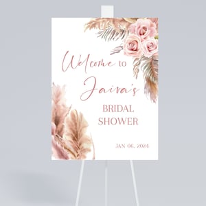 Editable Blush Pink Boho Theme Sign, Boho Dusty Pink Floral, Bridal Shower Welcome Sign Template, Bohemian Bridal Shower
