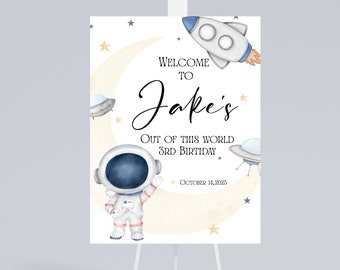 Editable Space Birthday Welcome Sign: Astronaut Party Decor (Digital Download)