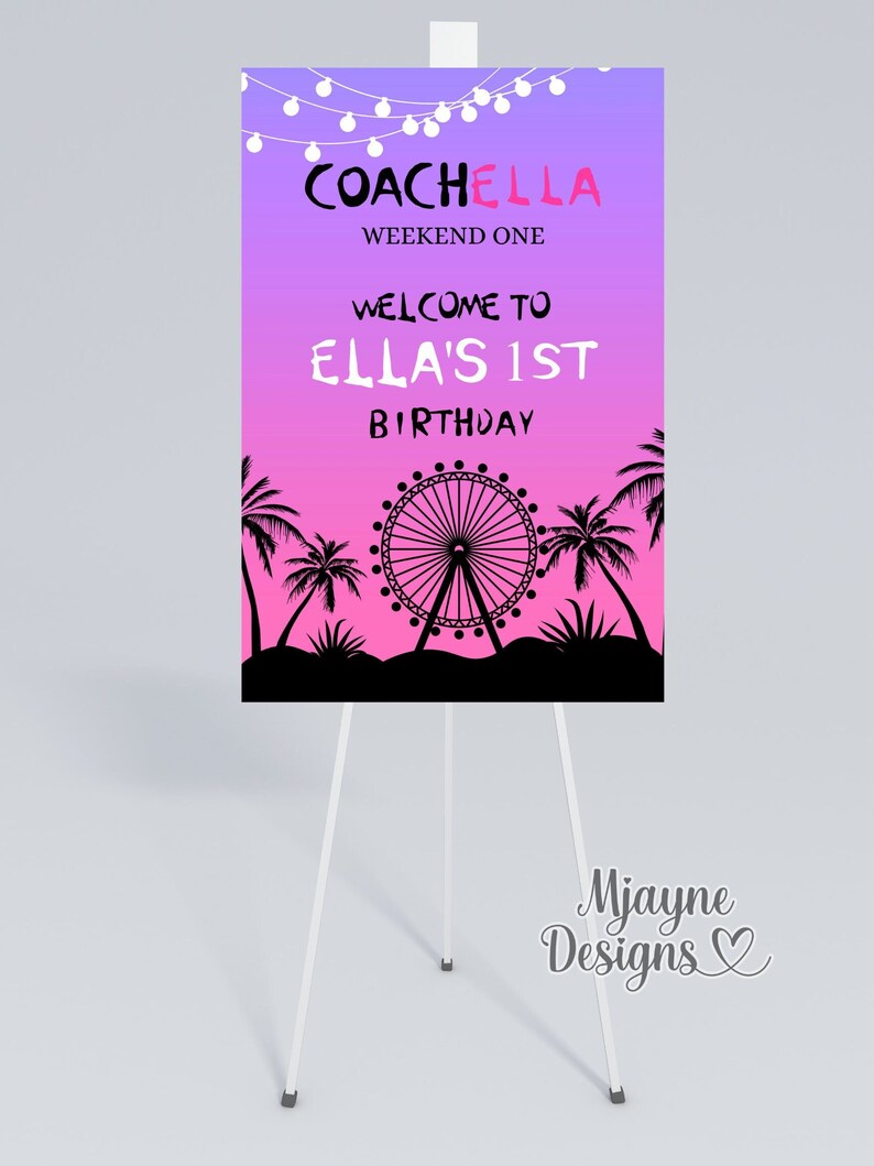 Coachella Birthday Sign, Coachella Custom Sign, Editable Pink & Purple ...