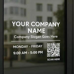 Custom Business Window Decal - Storefront Vinyl Sticker - Personalized Company Name Vinyl Decals for QR Code Office - Door Lettering Sign
