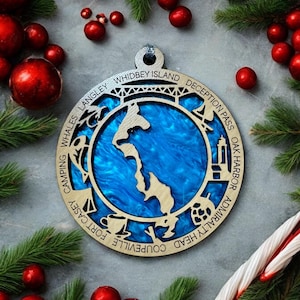 Whidbey Island Ornament, ocean, island, gift, christmas