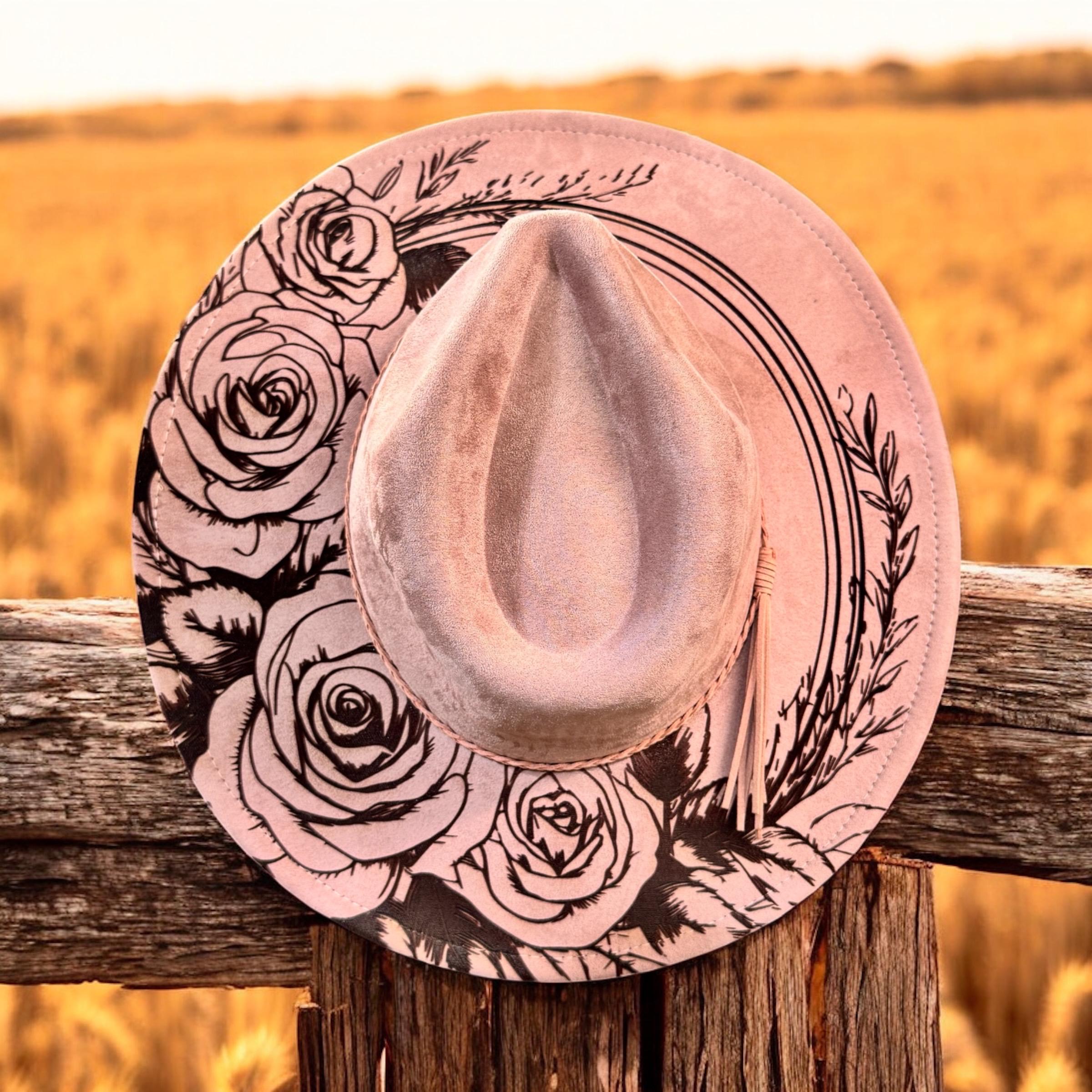 Laser Engraved Vegan Suede Rancher Hat - Custom Design - Etsy display picture 3