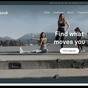 May include: A website design with the word "forcë" and the phrase "Find what moves you." The website displays images of people in athletic wear. A mobile phone shows a similar design with a Black Friday Sale countdown.