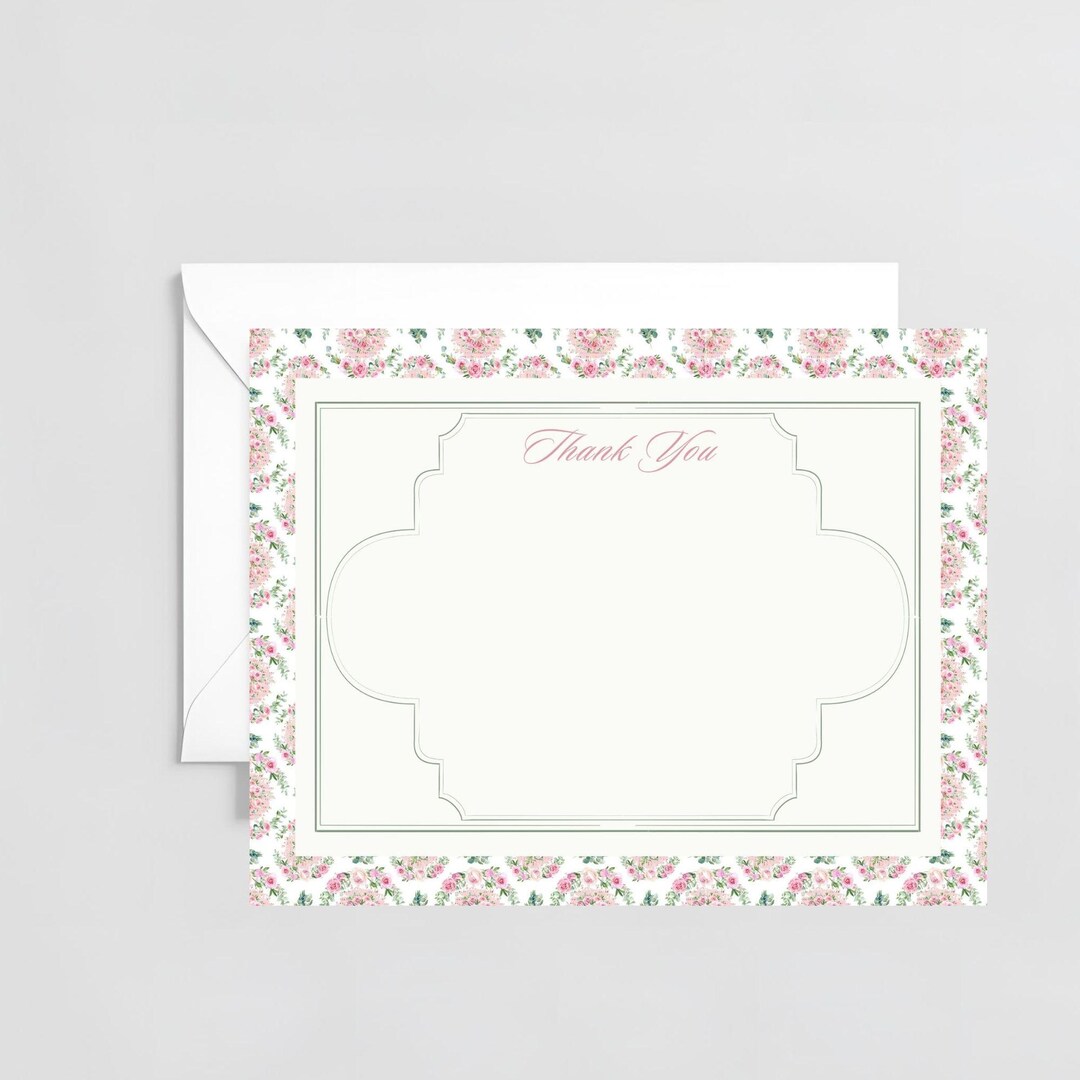 Pink Floral Thank You Stationery: Printable Note Cards (digital ...