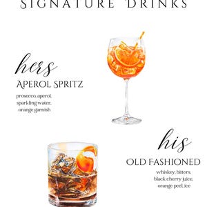 Signature Drinks-Hochzeitsmenü (Aperol Spritz & Old Fashioned)