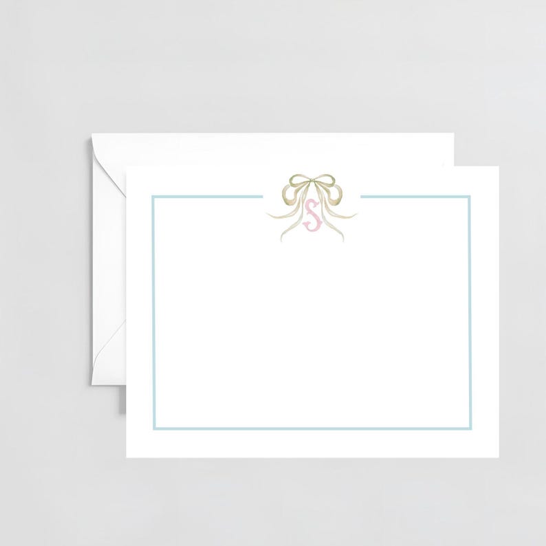 Personalized Stationery Pink, Green, Blue Initial Note Cards