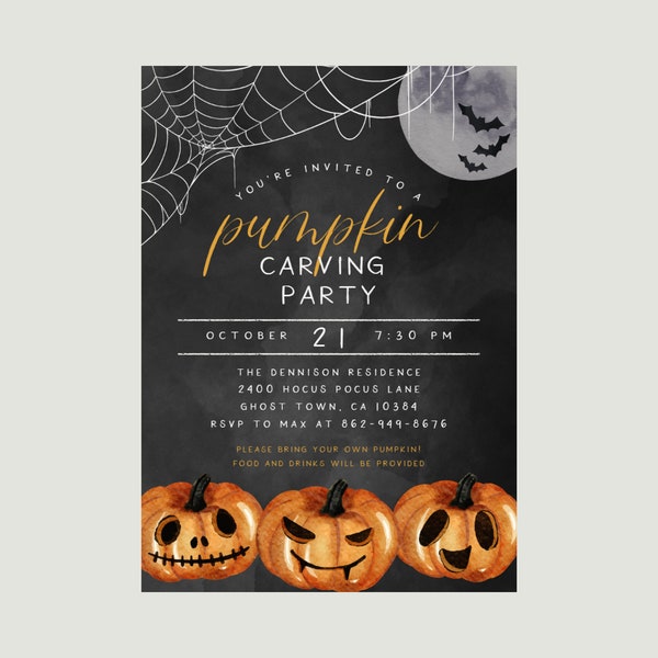 Printable Halloween Pumpkin Carving Party Invitation, Halloween Party Invitation, INSTANT DOWNLOAD