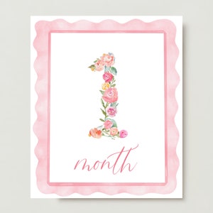 Cartes d'étape mensuelles imprimables pour filles, cartes d'étape florales roses, téléchargement immédiat
