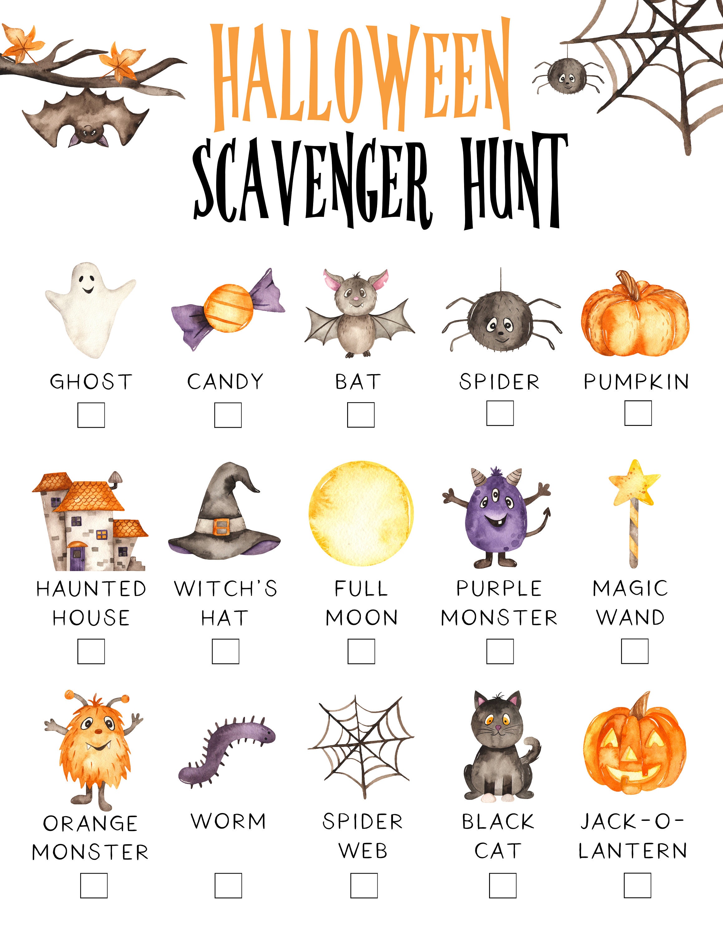 Printable Halloween Scavenger Hunt Game for Kids (instant Download) - Etsy
