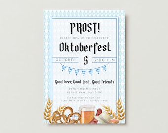 Utskrivbar Oktoberfest-inbjudan, festinbjudan, direkt nedladdning