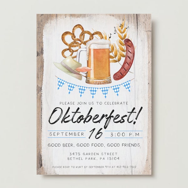 Printable Oktoberfest Invitation, Party Invitation, INSTANT DOWNLOAD