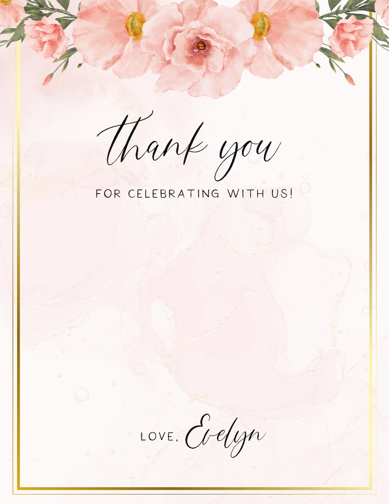 Printable Pink Flower Thank You Card, Pink Party, Girl Birthday ...