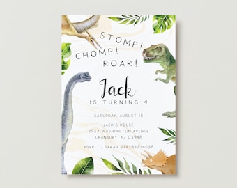Printable Dinosaur Birthday Invitation: Editable Template (Digital Download)