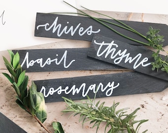 Set of Garden Markers, Herb Garden Signs, Plant Labels, Garden Plant Stakes, Flower Bed Name Signs, Custom Slate Markers