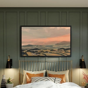 Landscape Oil Painting Print, Vintage Style Landscape, Home Decor, Serene Wall Art, Trees, Mountains, Sunset Art, Twilight View