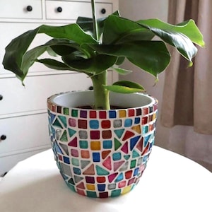 Colorful Mosaic Flower Pot, Glass Planter, Rainbow Plant Pot, Unique Home Decor, Handmade Gift for Plant Lovers