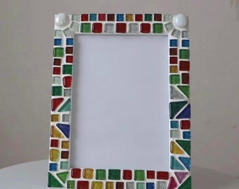 Handmade Colorful Mosaic Picture Frame – 93 Mosaic Tiles – One-of-a-Kind Photo Frame – Unique Gift – Mosaic Art