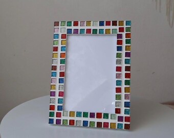 Handmade Mosaic Picture Frame – 96 Colorful Tiles – One-of-a-Kind – Photo Frame – Unique Gift – Mosaic Art