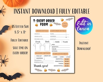 Halloween Tshirt Order Form Editable Shirt Order Form Template Printable T-shirt Purchase Order Tracker for Small Business Custom Invoice